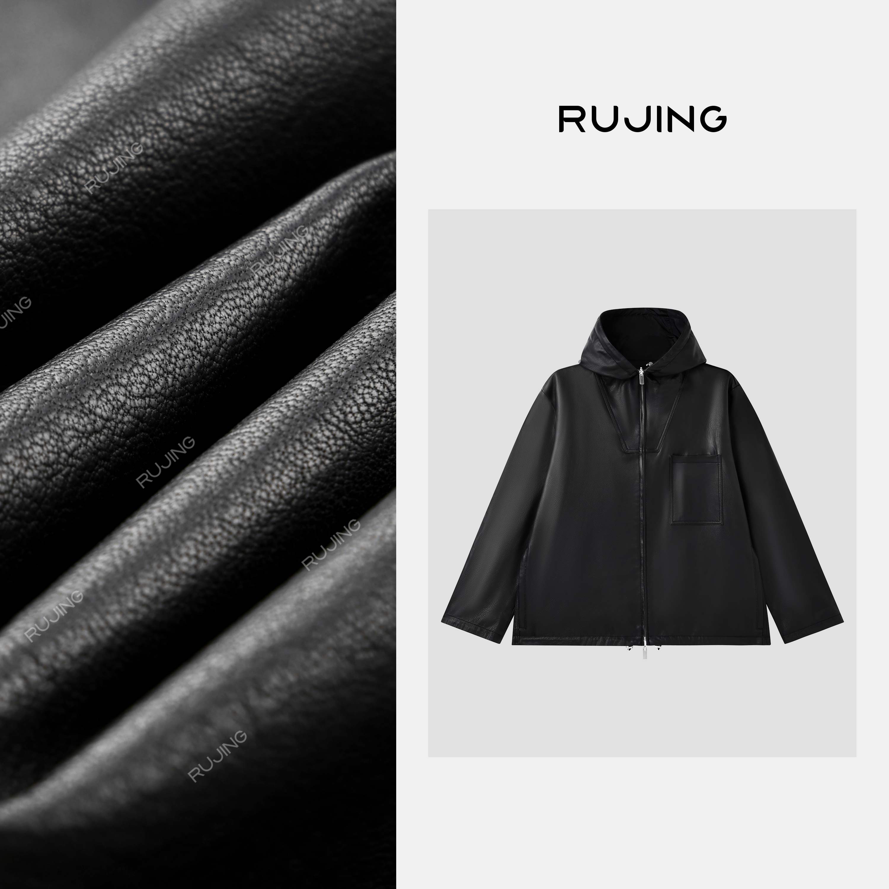 RUJING 丨黑标【英胚绵羊皮】西班牙進口宽大连帽绵羊泡皮外套