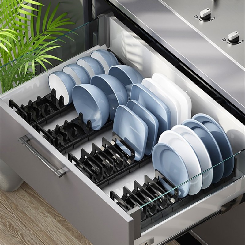 厨房柜内置全铝碗架抽屉碗碟碗盘分隔盘子收纳架拉篮厨柜内碗架