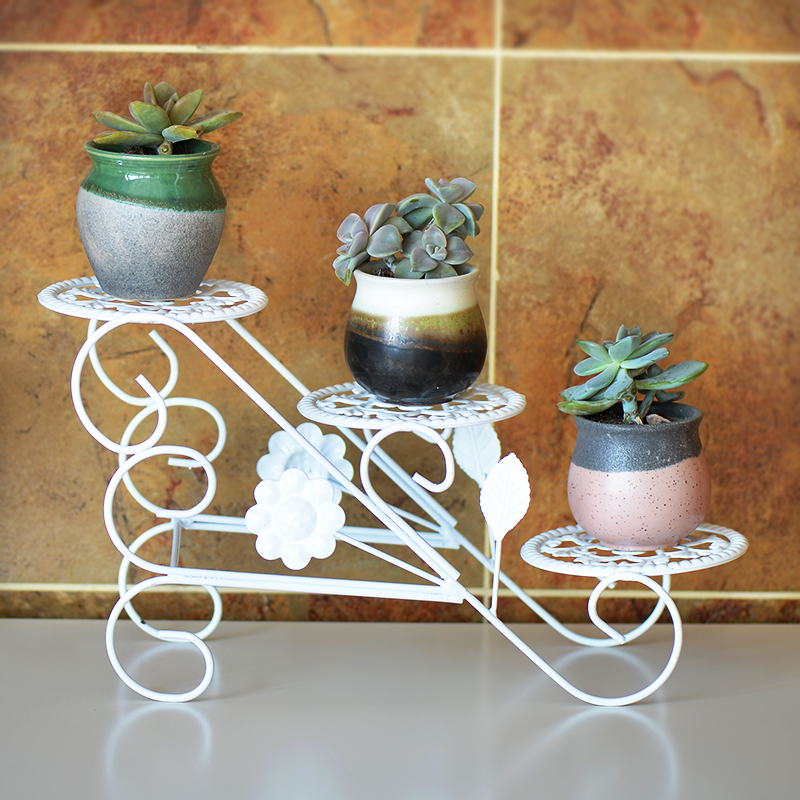 欧琪美欧式铁艺小花架迷你多肉桌面花盆架整装多层客厅绿植置物架