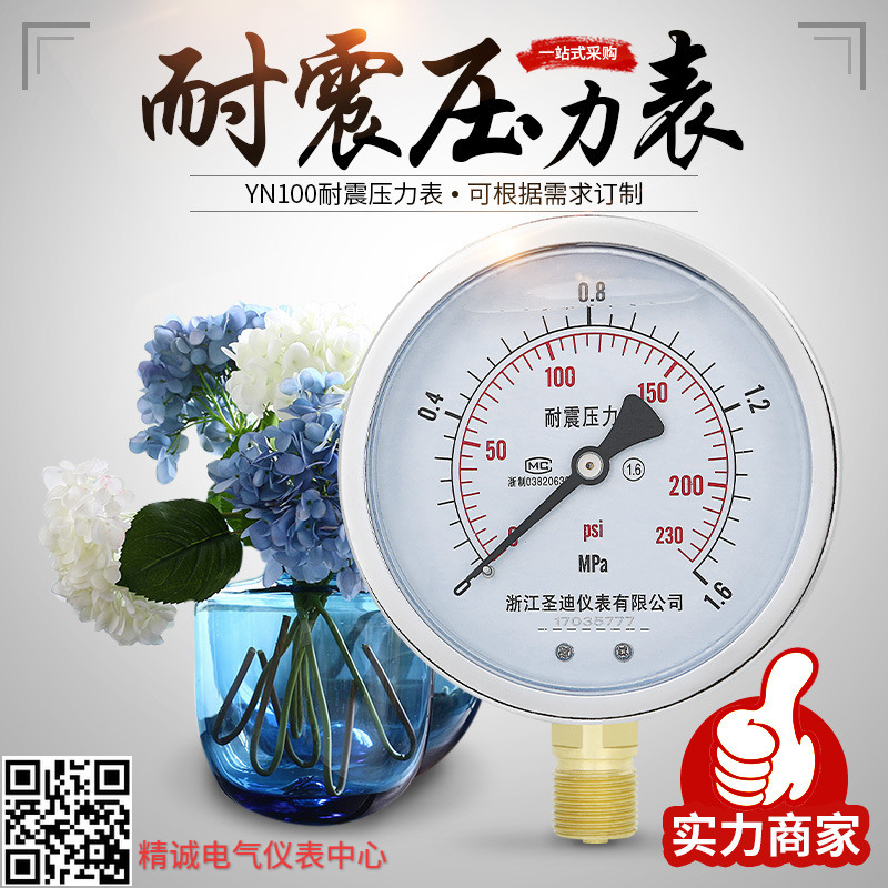 YN100耐震压力表径向100MM抗震油液水压真空负压表 M20*1.5