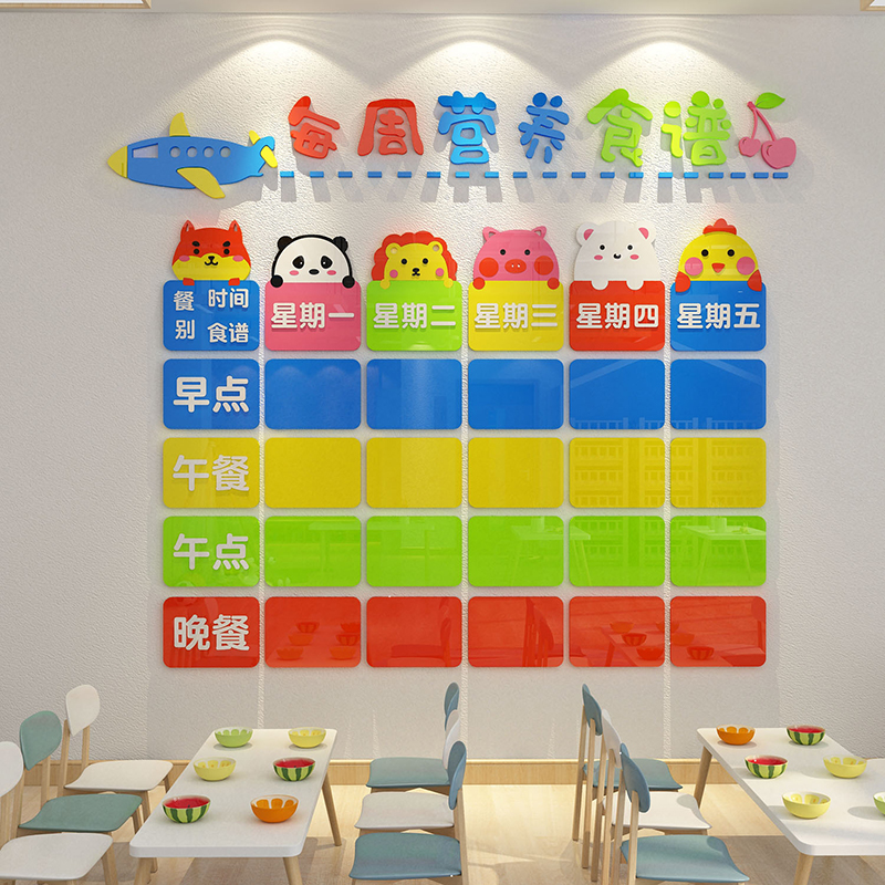 幼儿园食谱展示板菜单栏托管班小学校饭桌午餐牌家长公告餐厅墙贴