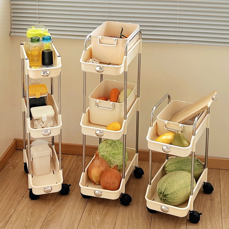 厨房夹缝置物架多层落地极窄款冰箱旁水果蔬菜小推车收纳架菜篮子