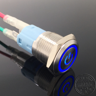 16mm带环形灯电源符号自锁金属按钮不锈钢开关6v12v24v220v银触点