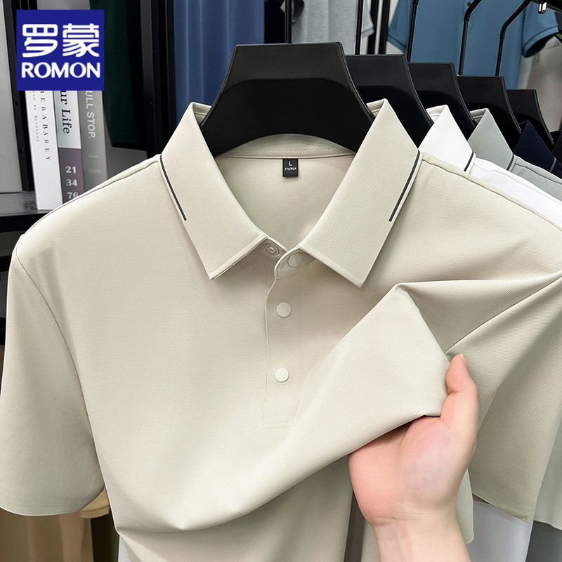 罗蒙2026夏新款POLO衫短袖透气休闲风男中年正式商务翻领T恤纯色