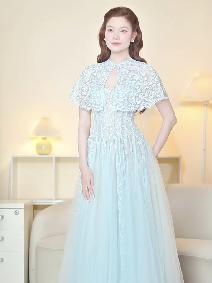 越南正品代购SoVintage蕾丝吊带披肩外套小坎肩连衣裙长款礼服