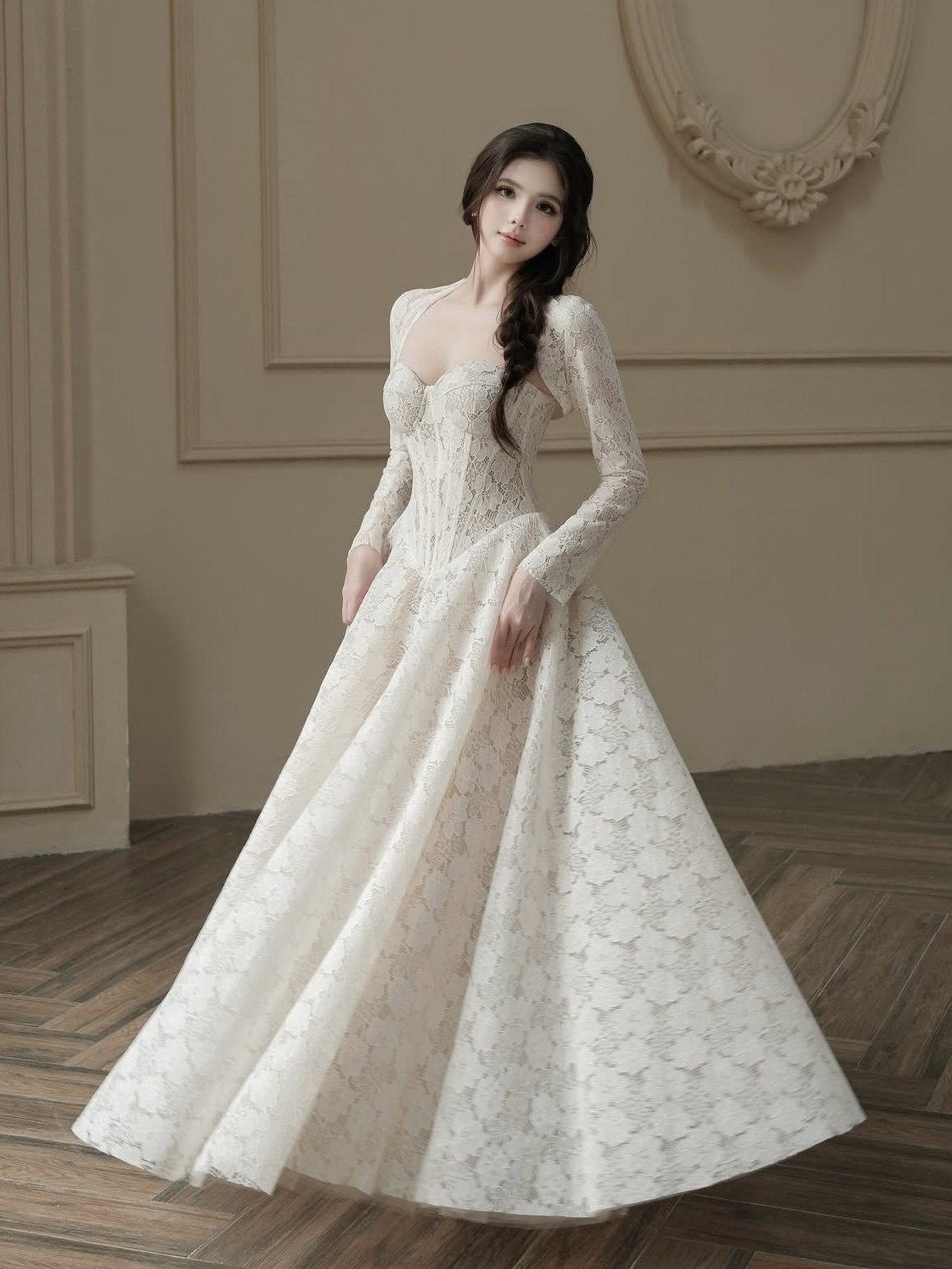 越南小众品牌SoVintage吊带蕾丝法式长款连衣裙+长袖外搭优雅礼服