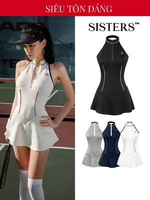 越南正品代购SISTERS无袖紧身收腰露背连衣裙网球高尔夫运动辣妹