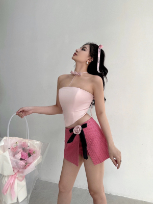 现货L越南正品代购LSOUL挂脖抹胸上衣+裙裤套装时尚性感辣妹