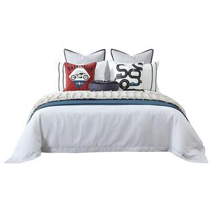 男孩样板房床品机车赛道刺绣床品十一件套床笠式儿童样板间软装用