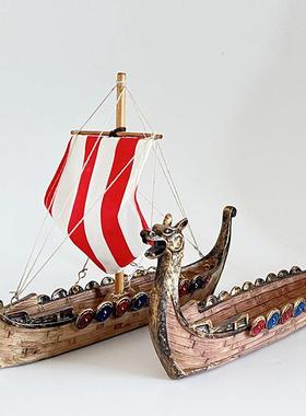 创意复古古风怀旧龙舟中式龙船客厅办公室装饰品摆件树脂工艺品