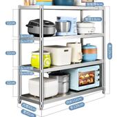 不锈钢厨房置物架落地多层微波炉烤箱多功能储物橱柜货架收纳架子