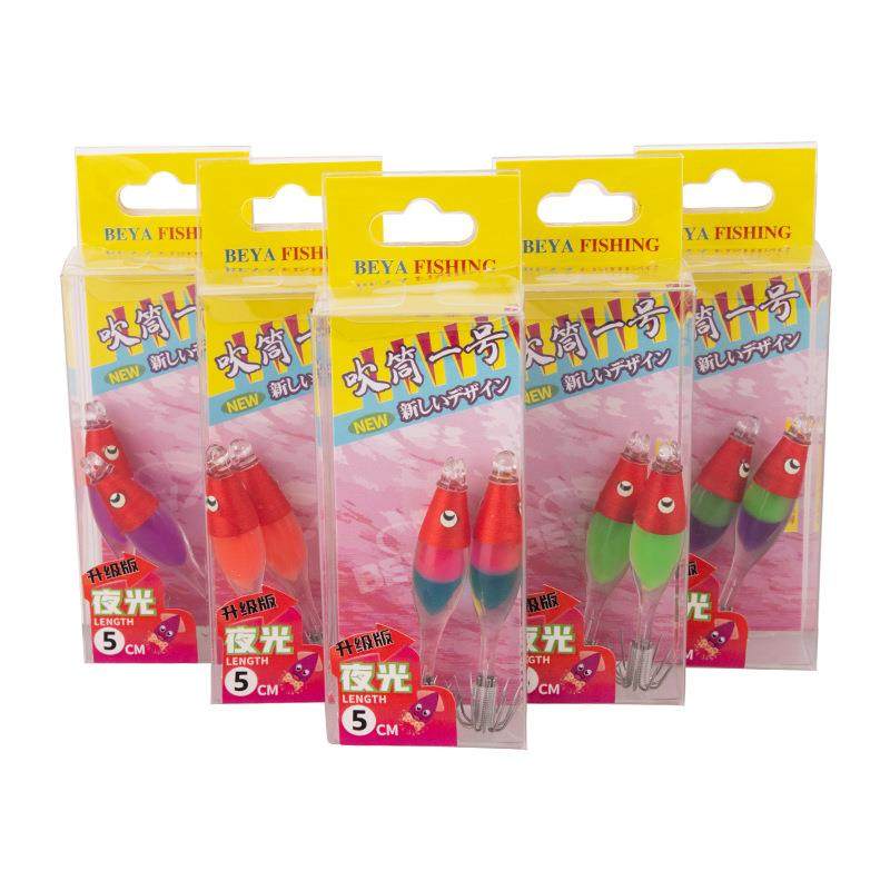 升级版12钩吹筒一号鱿鱼钩小管全夜光木虾鱼钩爆钓夜光吹筒钩