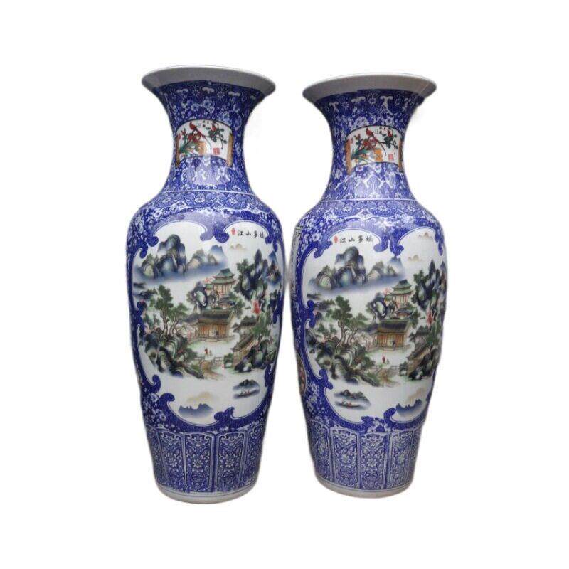 陶瓷落地大花青花斗彩山水花鸟瓷器装饰工艺品开业庆典礼品