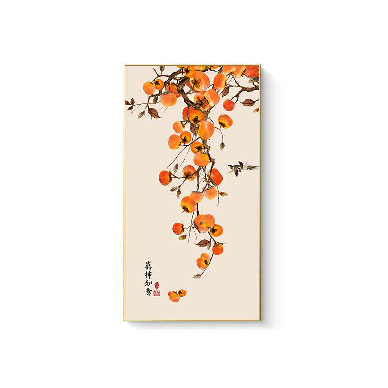 茶室挂画中国风柿子风景画禅意新中式客厅装饰画壁画卧室厂家