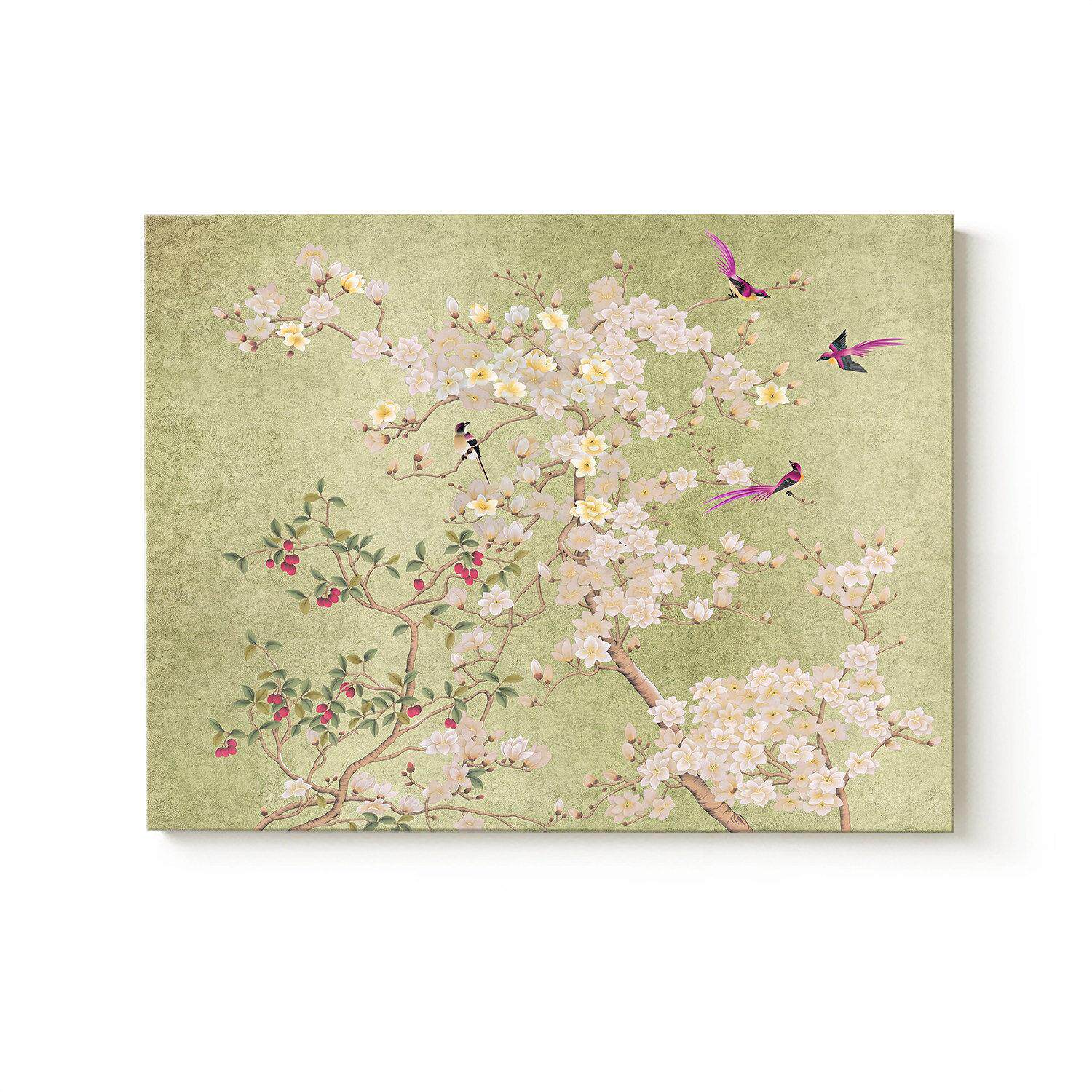 横版绿色花卉新中式客厅沙发装饰画禅意美学复古餐厅玄关艺术挂画