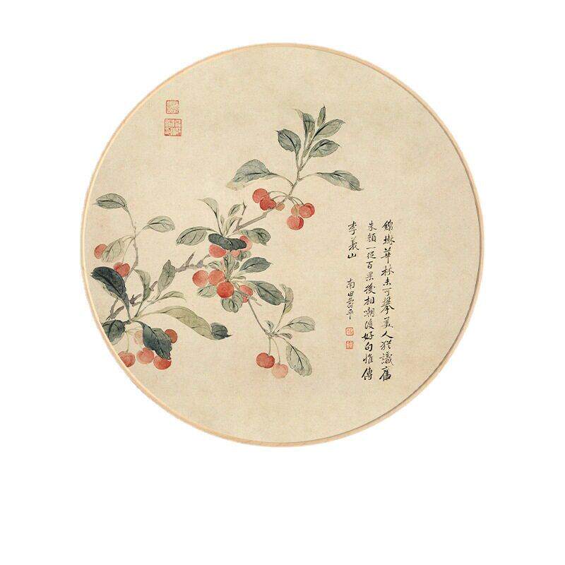 新中式圆形玄关装饰画花卉客厅沙发背景墙挂画实木框组合墙画