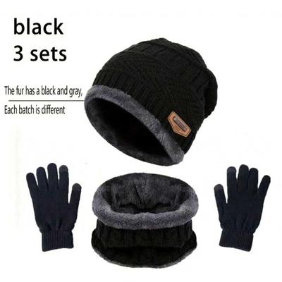 2pcs+1 pair Winter Warm Velvet Hat Scarf Gloves Set Winter H