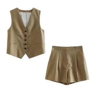 breasted waistcoat 套装 neck 短裤 single 单排扣V领马甲 suit