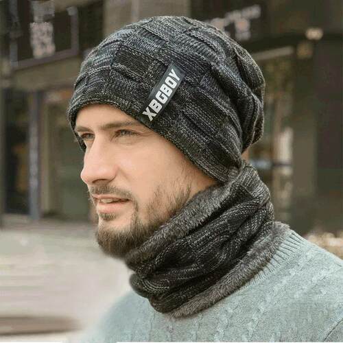 Winter Hat for Men Women Pullover Hat Scarf Suit Plus Velvet