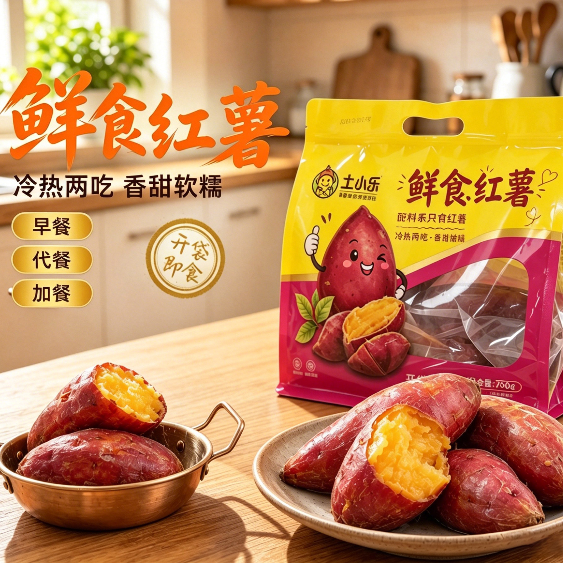土小乐即食红薯开袋即食蜜薯软糯香甜零食饱腹代餐粗粮750g/袋