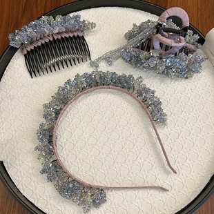 高颜值水晶发箍梦幻满天星发卡轻奢手工晶石抓夹甜美流苏发夹女潮