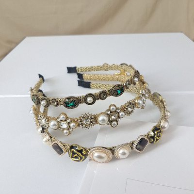 新款镶钻巴洛克珍珠头箍金丝线简约时尚细边发箍个性亮色发卡发带