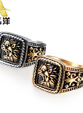欧美风尚2025新款钛钢狮子头戒指个性男饰霸气十字花热销装饰品