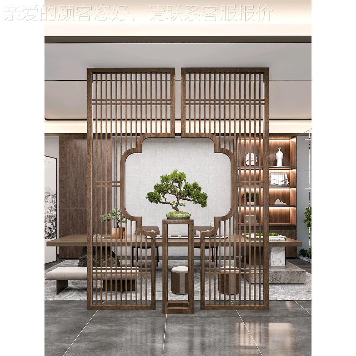 新中式屏风隔断客厅入户玄关家用实木栅栏花架酒店公司遮挡别墅