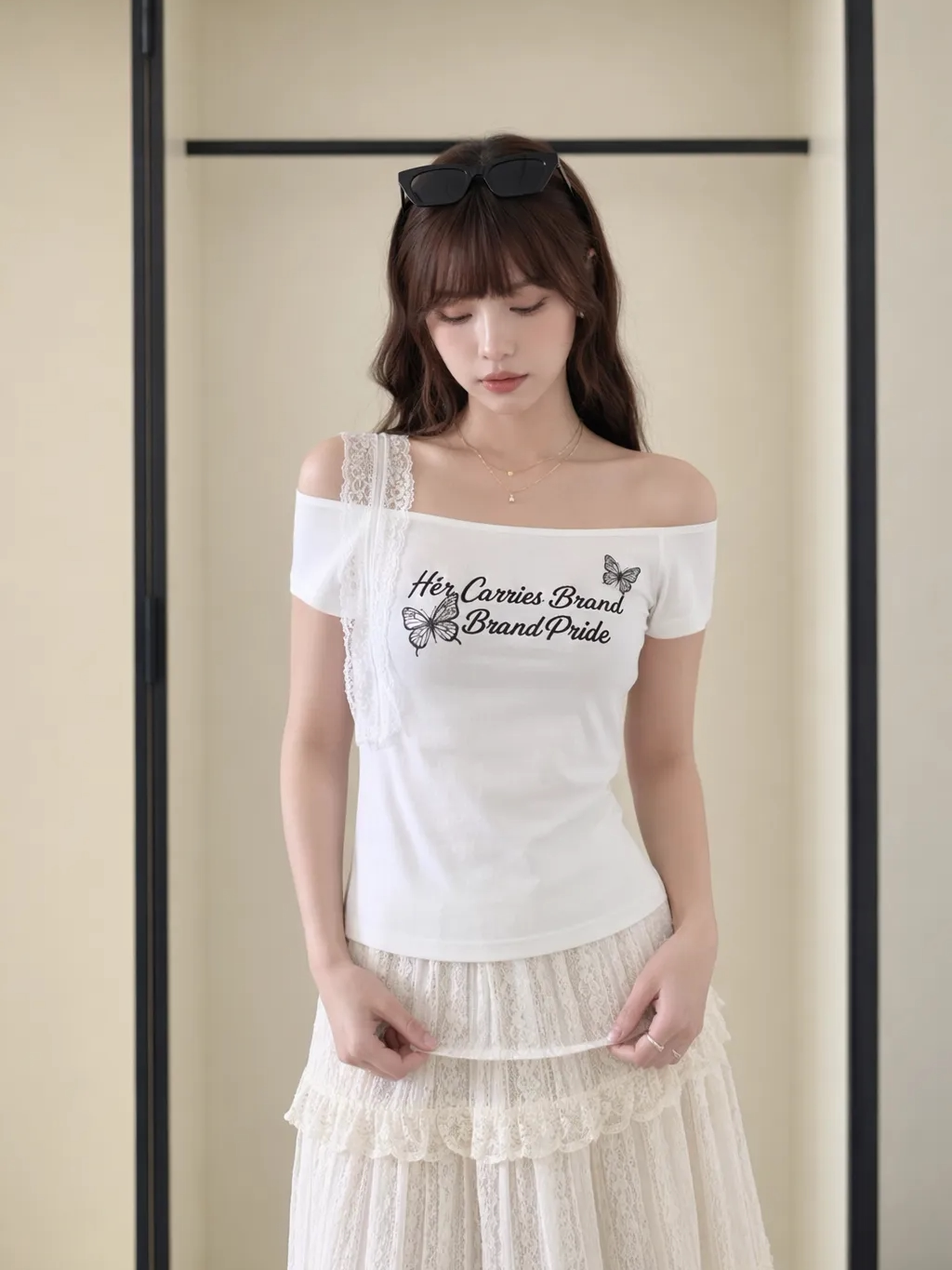 One-shoulder short-sleeved T-shirt for women summer 2026 new hot girl letter print top slim fit short style slimming temperament