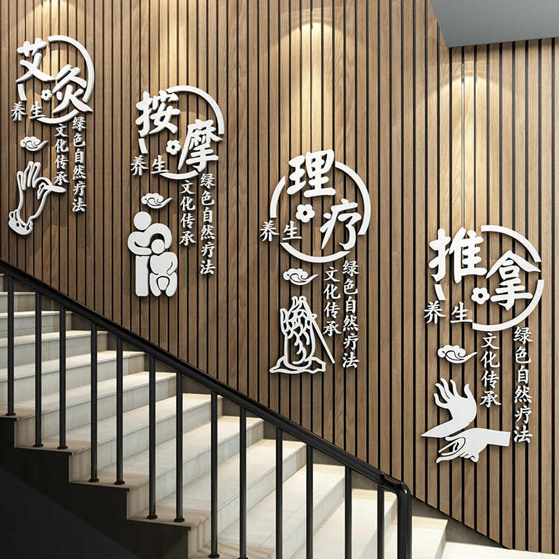 养生馆背景墙装饰画足疗店楼梯墙面布置用品背景墙文化墙创意贴纸图片