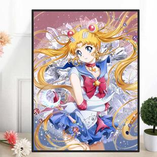 5d钻石画满钻带框儿童房美少女战士diy砖石画学生卡通手工十字绣