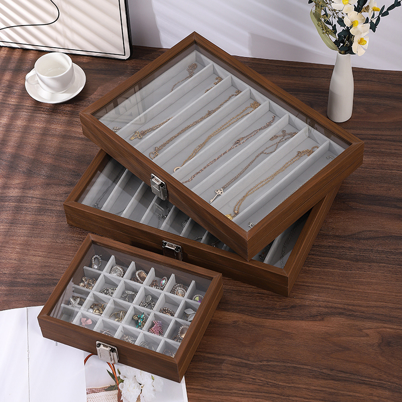 黑胡桃色大容量带盖珠宝箱