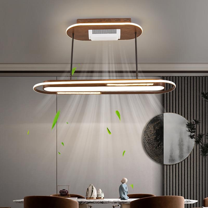 新中式款简约灯厅无叶风扇客灯房间卧室吸顶新智能6666吸顶一体吊