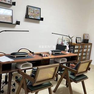 家用复古台单桌双人胡简约吸尘器套椅装 美甲948实木桃桌子美式 经