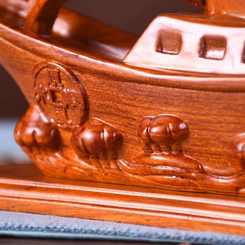 办花梨雕扬木帆起一帆航风顺NYE摆件家居客厅玄关装饰公桌摆设工