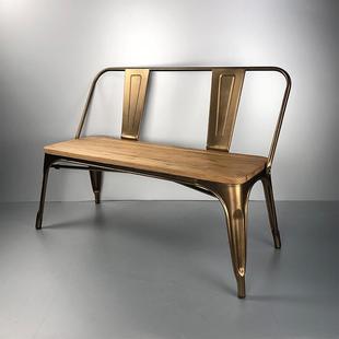 3281铁艺长餐椅简约工业风卡美座发沙式 铁艺仿皮休闲椅阳台室卧长