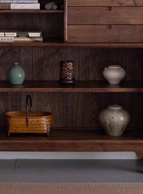 新中式黑胡桃木榫结构实木48157置物柜柜简卯约可移边动柜茶储物