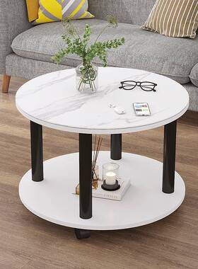 圆形岩板玻璃木板茶几型客厅家加用户边几喝茶桌WLJ轮子可移动小