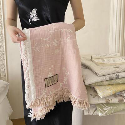 国风纱中式全棉布盖毯纯78棉四柔层纱披肩毯浴巾旅行毯毯子毛新毯
