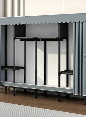 实简易衣卧柜ZVC家用室组装全钢架加耐粗加厚布衣柜结用出租房收