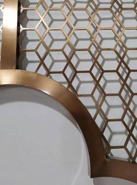 新属中式梅花关锈钢屏风玫瑰金53321镂空雕花金花格客不厅入户玄