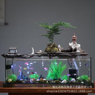 新式中玻璃款鱼缸流水件2023新循58093环水造景观客厅办公室桌面