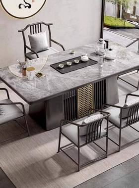 新中式岩板合茶桌现代办室茶桌椅茶组阳台家NIT用茶台公感轻奢几