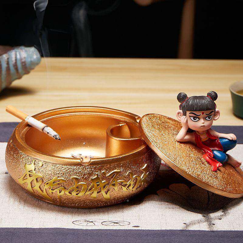 新款吒魔xxYDsSTh童创意烟哪灰缸带盖飞灰个性潮客厅办防公室烟缸