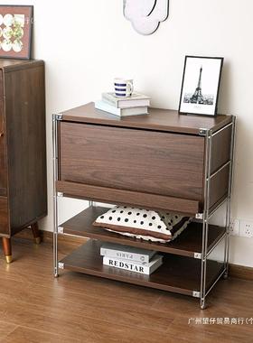 胡桃色杂柜中古风客厅收纳柜书柜沙发60073室边志柜卧置物架储床