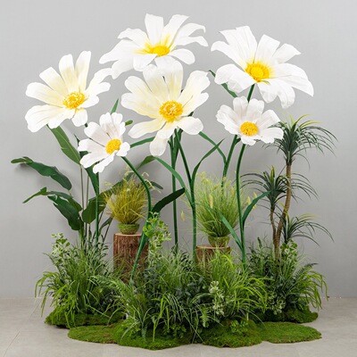 仿真植物造景花丛巨型雏菊纸花服装店橱窗假绿植摄影拍照场景花艺