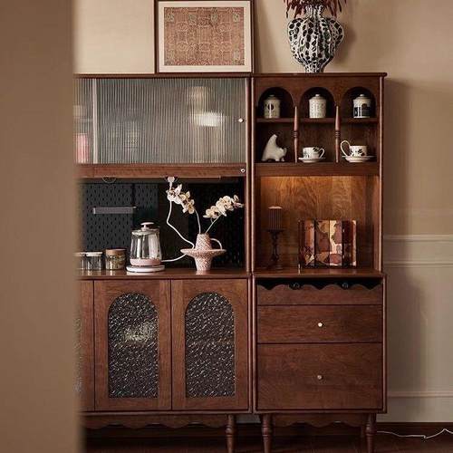 客实餐边木美式家用厨房纳收储物柜靠墙一体-酒柜厅茶水高柜简约