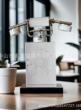 新中式复古水晶电话机摆件样板房家客厅居面73145桌茶几装饰软品