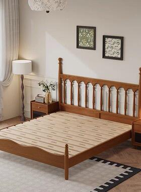 中古风白木实木床温床家用主卧UQQ双人床法式复古莎床卧蜡室储物