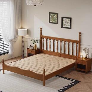 中古风白木实木床温床家用主卧UQQ双人床法式复古莎床卧蜡室储物